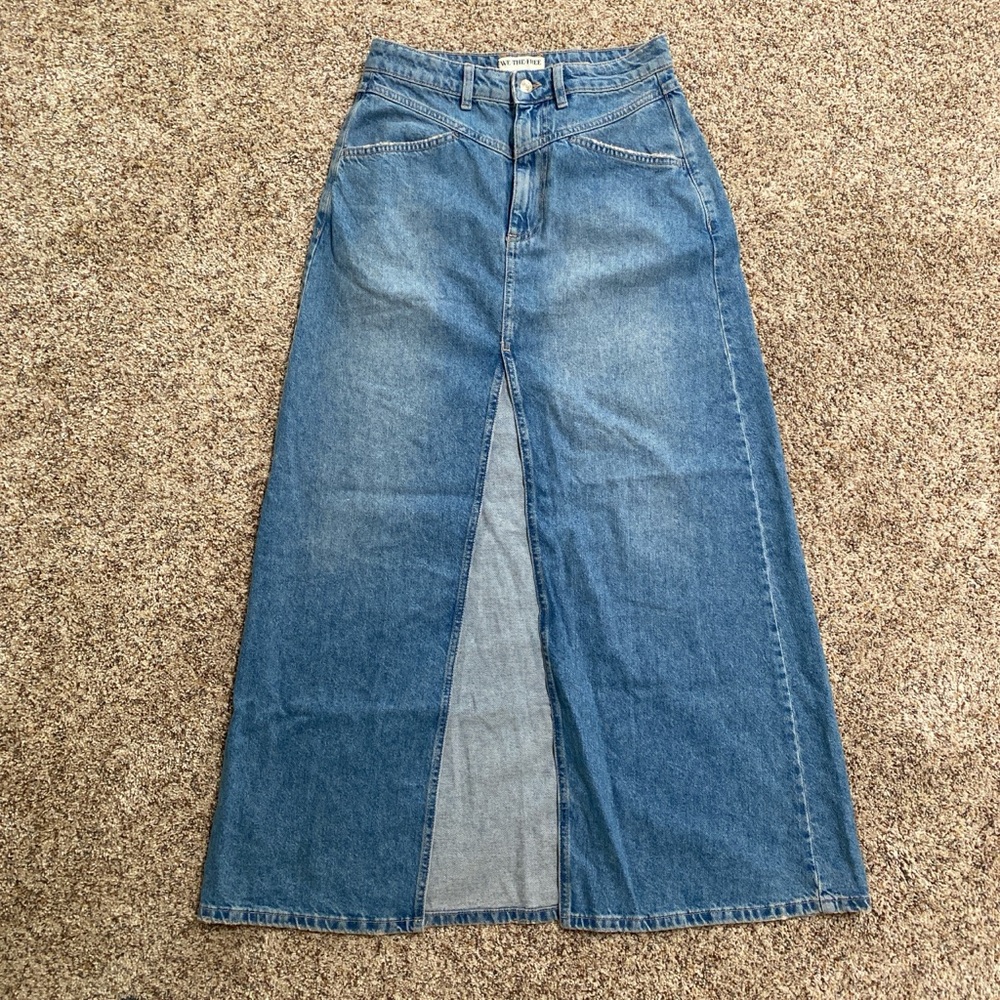 We The Free Blue Denim Maxi Skirt